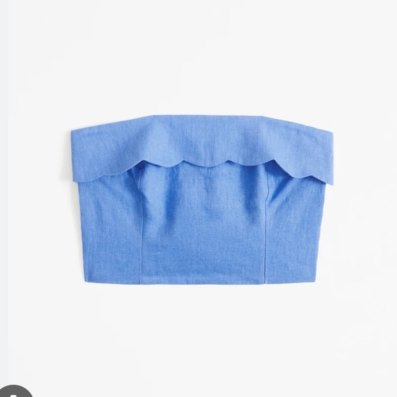 Matching set! Premium linen scalloped strapless top and shorts set - Picture 2 of 9